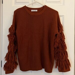 SHEIN Rust Sweater with Fringe Sleeves